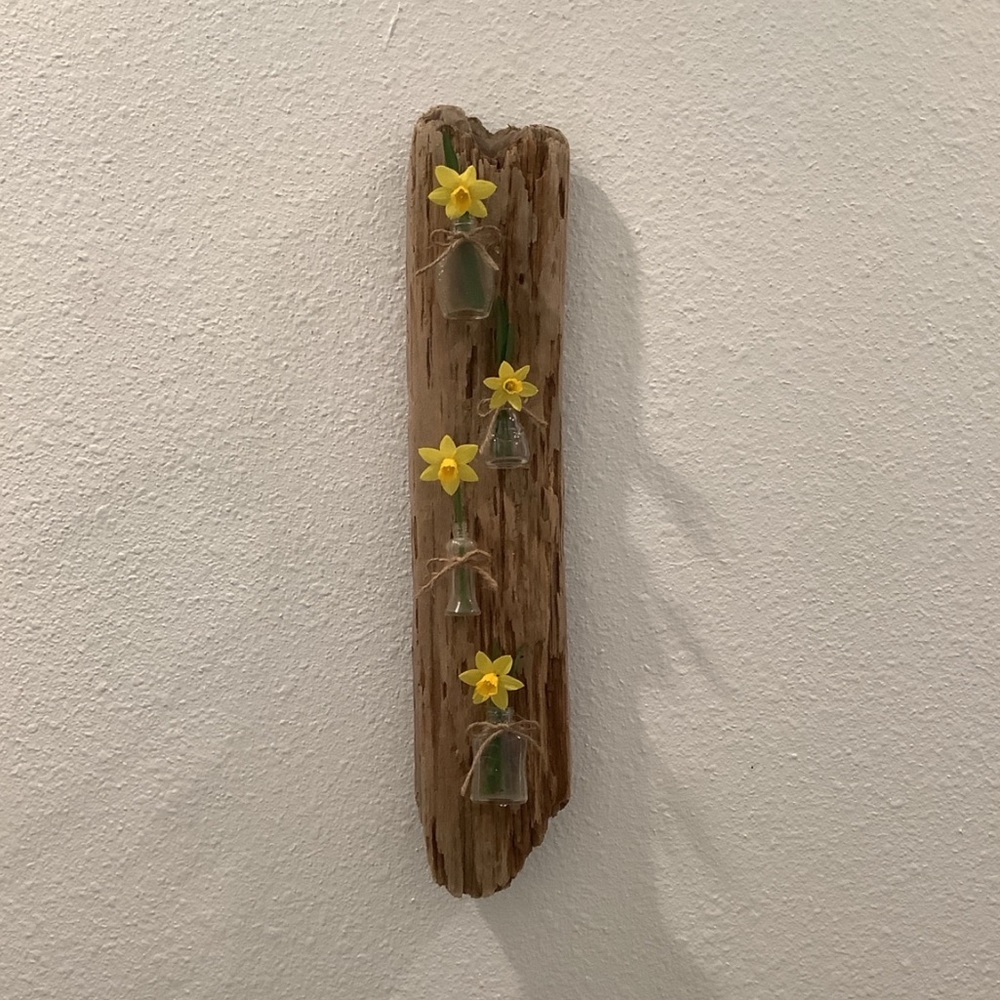 Driftwood Art, Driftwood & Vintage Mini Bottle Flower Vases, Driftwood